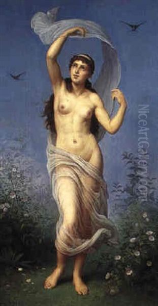 Unveiled Goddess In The Garden Oil Painting by Louis-Alphonse Gaitet