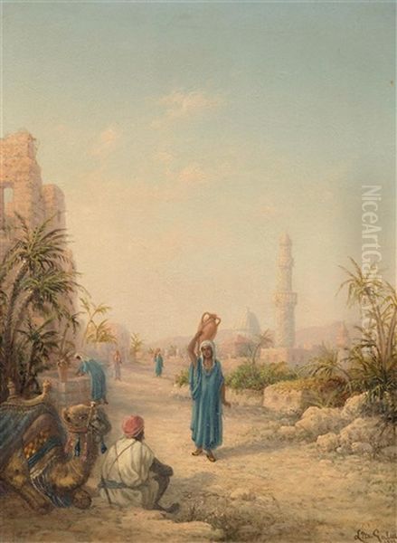 Orientalische Strassenszene Oil Painting by Luigi Maria Galea