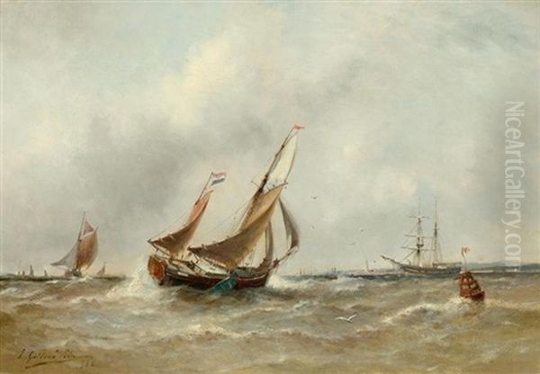 Marine Mit Hafenansicht Im Hintergrund Oil Painting by Paul Charles Emmanuel Gallard-Lepinay
