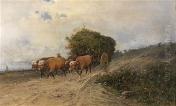 Carro Con Bueyes Oil Painting by Baldomero Galofre Gimenez