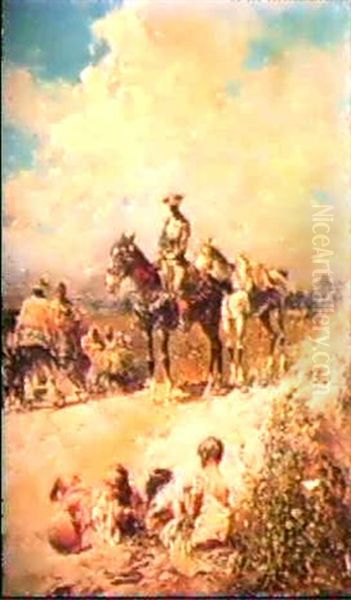 At The Roadside Oil Painting by Baldomero Galofre Gimenez