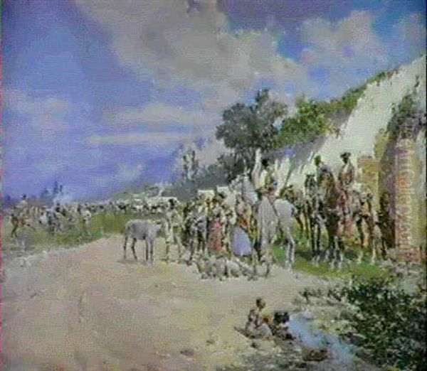 La Venta Del Borrico Oil Painting by Baldomero Galofre Gimenez