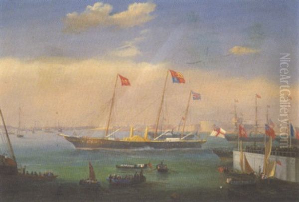 Visite De La Reine Victoria Dans Le Port De Saint-malo Oil Painting by Louis-Honore-Frederic Gamain