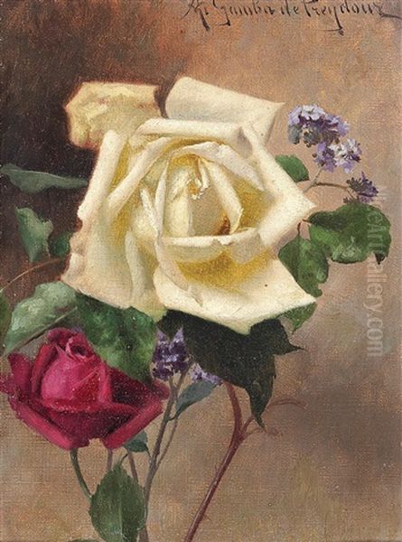 Lilac And Roses Oil Painting by Jules-Alexandre Gamba De Preydour