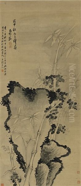 Bamboo And Stone Oil Painting by  Gao Fenghan