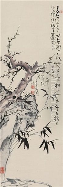 Stone Bamboo And Titoni Oil Painting by  Gao Fenghan