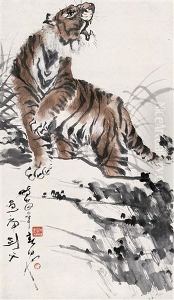 Tiger Oil Painting by  Gao Jianfu
