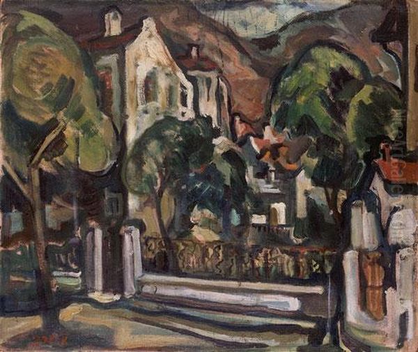 Village In The Mountains Oil Painting by Aharon Avni