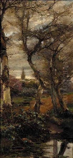 A Wooded Landscape With Seville In The Distance Oil Painting by Manuel Garcia y Rodriguez