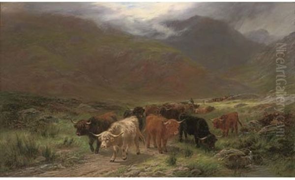 Drover With Highland Cattle Oil Painting by Henry Garland