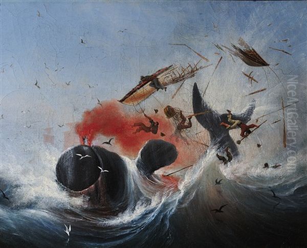 La Chasse A La Baleine Oil Painting by Ambroise Louis Garneray