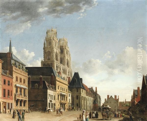 La Place De L'etape, Orleans Oil Painting by Hippolyte Jean Baptiste Garneray