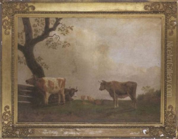 Cattle And Sheep In A Meadow Oil Painting by George Garrard