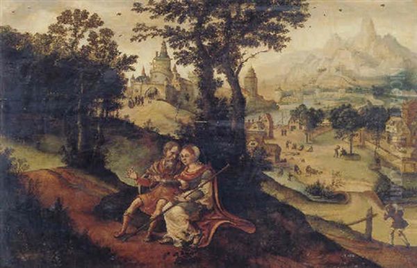 Tamar And Judah In An Extensive Landscape Oil Painting by Lucas Gassel