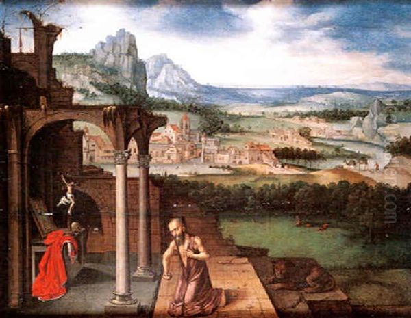 L'oraison De Saint Jerome Dans Un Paysage Panoramique Oil Painting by Lucas Gassel