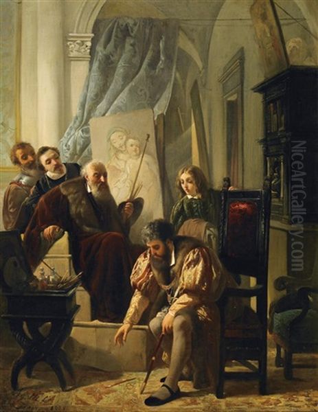 Karl V. Hebt Fur Tizian Den Pinsel Vom Boden Oil Painting by Annibale Gatti