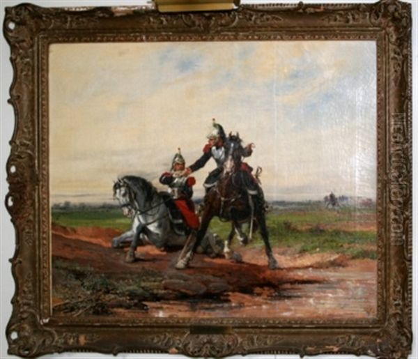 Cavalry Scene Oil Painting by Alfred-Emile Gaubault