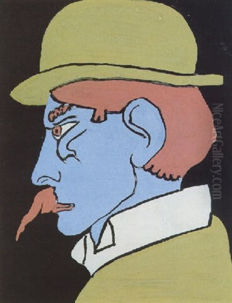 Man With Moustache, Profile Oil Painting by Henri Gaudier-Brzeska