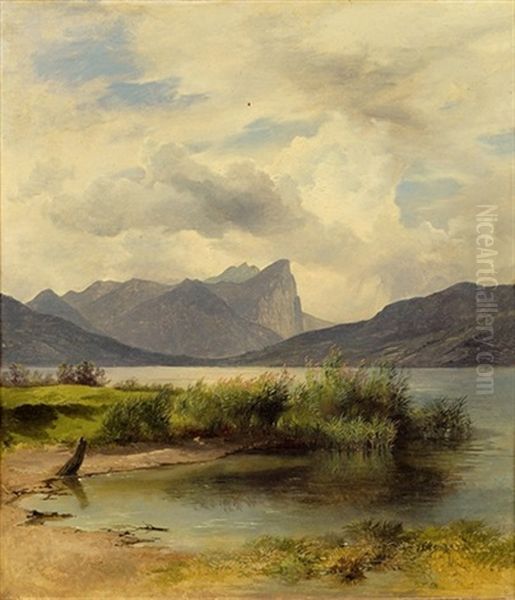 Mondsee Gegen Drachenwand Oil Painting by Friedrich Gauermann