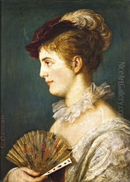 Dama Legyezovel Oil Painting by Gustave Gaul