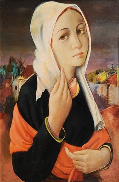 Young Woman Oil Painting by Oskar Gawell