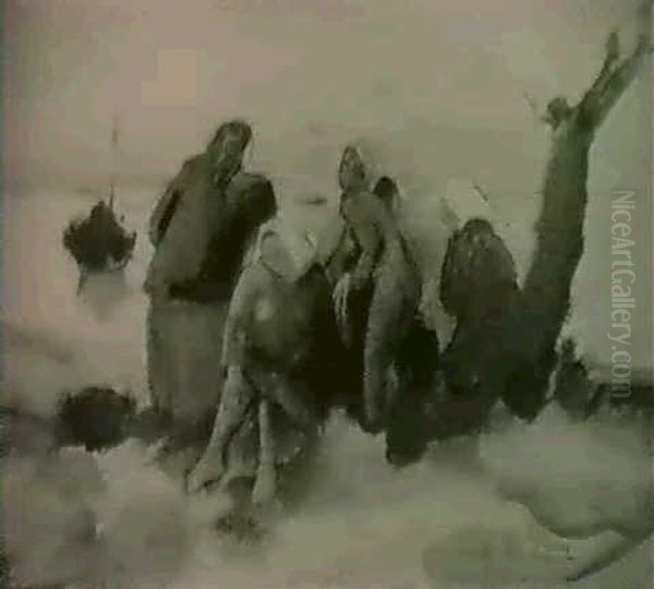 Badeszene Oil Painting by Oskar Gawell