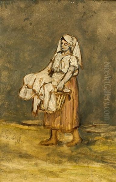Frau Mit Waschekorb Oil Painting by Eduard (Karl-Franz) von Gebhardt