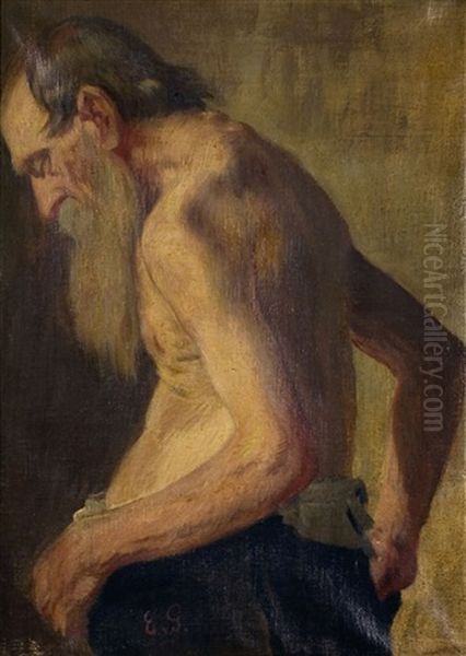 Figurenstudie Eines Alten Mannes Mit Nacktem Oberkorper Oil Painting by Eduard (Karl-Franz) von Gebhardt