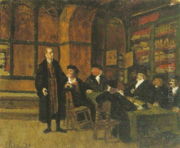 Interieur Mit Advokaten An Einem Tisch Oil Painting by Eduard Karl Franz von Gebhardt