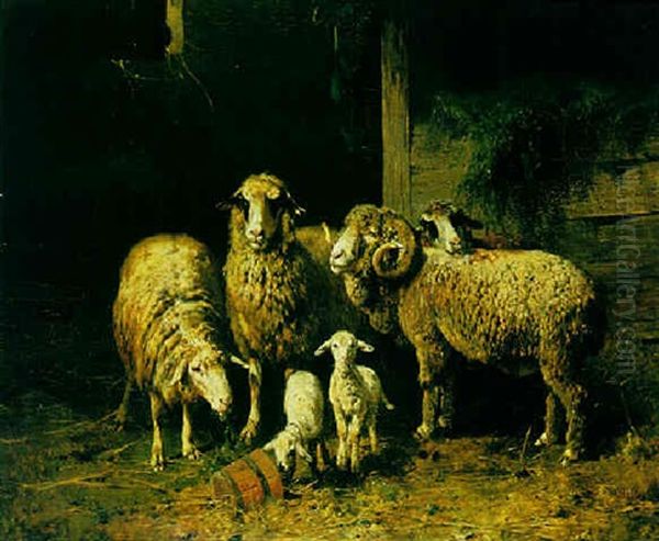 Schafe Im Stall Oil Painting by Otto Friedrich Gebler