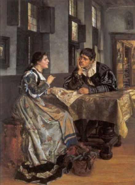 Het Gesprek Oil Painting by Willem Geets