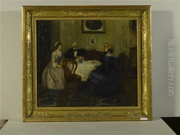 Gesellschaft Beim Kaffee Oil Painting by Walter Geffcken