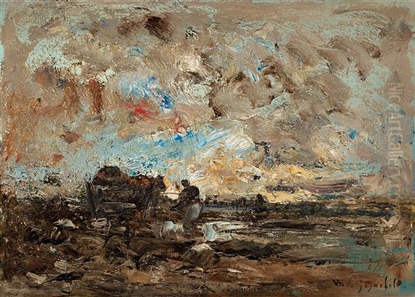 Landscape At Dawn With Farmer And Cart Oil Painting by Wilhelm von Gegerfelt