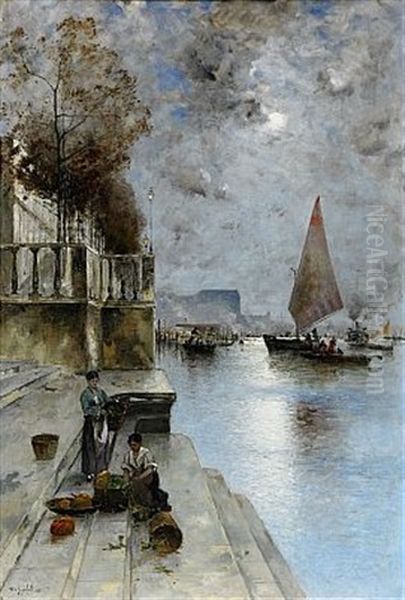 Venetiansk Kaj I Mansken Oil Painting by Wilhelm von Gegerfelt