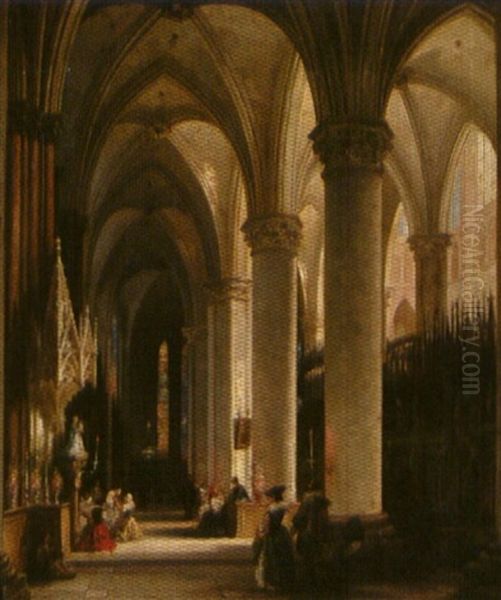Kooromgang In Een Gotische Kerk Oil Painting by Jules Victor Genisson