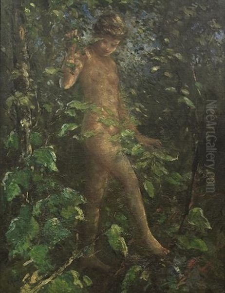 Nude In Woods Oil Painting by Lillian Genth