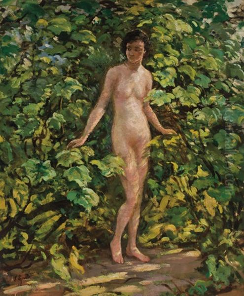 Nude In Grapevines Oil Painting by Lillian Genth