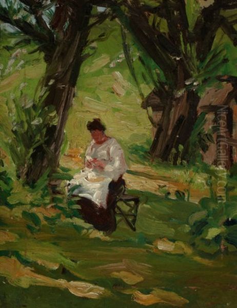 Mother In The Garden Oil Painting by Lillian Genth