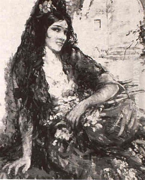 Flower Girl Of Valencia Oil Painting by Lillian M. Genth