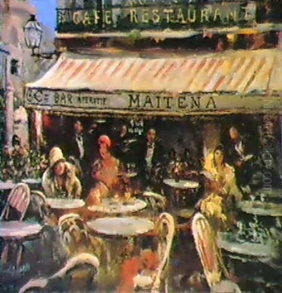 Corner Cafe Oil Painting by Lillian M. Genth