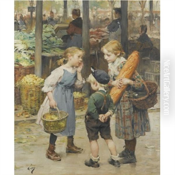 Les Petites Menageres Oil Painting by Henry Jules Jean Geoffroy