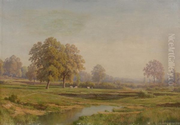 Paysage Au Plan D'eau Oil Painting by Jean Philippe George-Julliard
