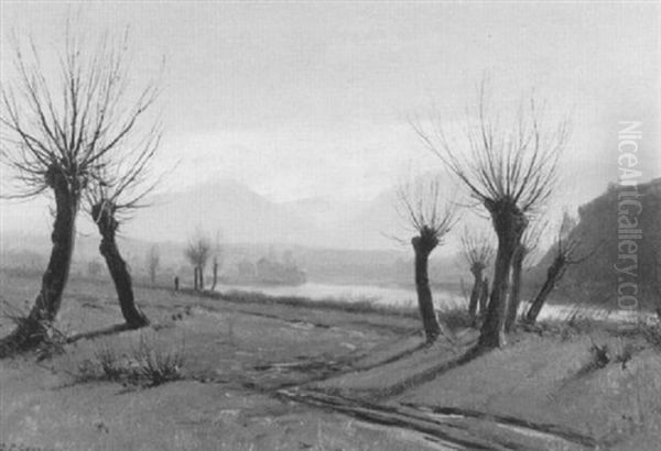 Landschaft An Der Arve Mit Kahlen Weiden Oil Painting by Jean Philippe George-Julliard