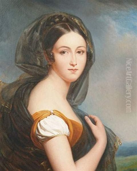 Portrait De Jeune Femme Sur Fond De Paysage Oil Painting by Francois Pascal Simon Gerard