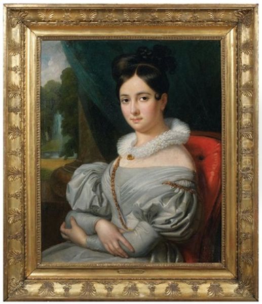Portrait De Femme A La Robe Azur Oil Painting by Marguerite Gerard