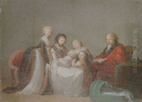 A Group Portrait (the Singer Elleviou And His Family?) Oil Painting by Marguerite Gerard