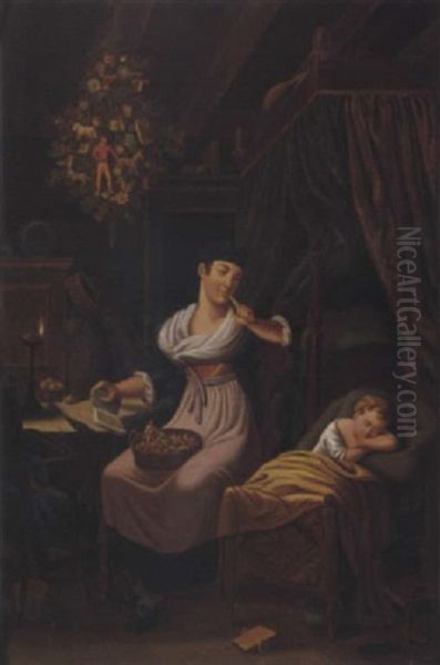 Weihnachten Oil Painting by Heinrich (Karl Heinrich) Gernler