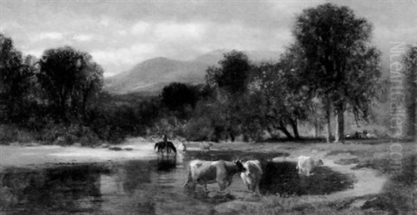 Wading Across The Saco River Oil Painting by Samuel Lancaster Gerry