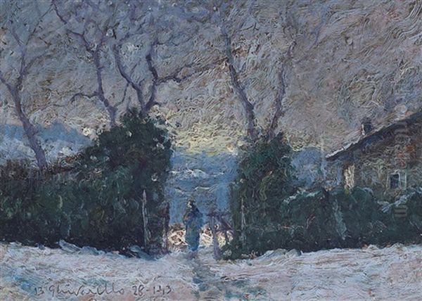 Tramonto Con La Neve Oil Painting by Benedetto Ghivarello
