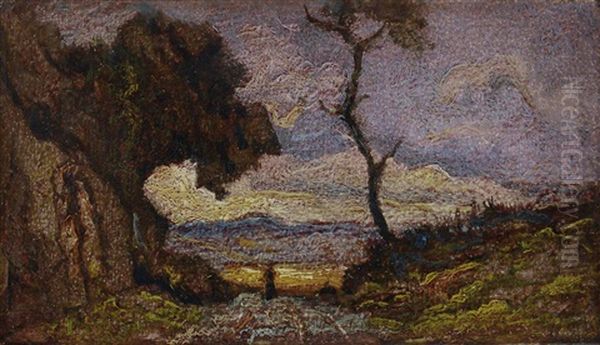 Paesaggio Al Tramonto Oil Painting by Benedetto Ghivarello